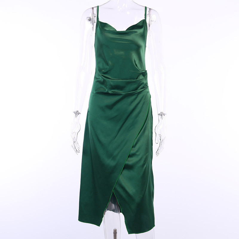 CNYISHE Summer Satin women Midi Dress Strap Side Slit Backless Sexy Streetwear Dresses Elegant A-line Party Clothes Vestido 210419