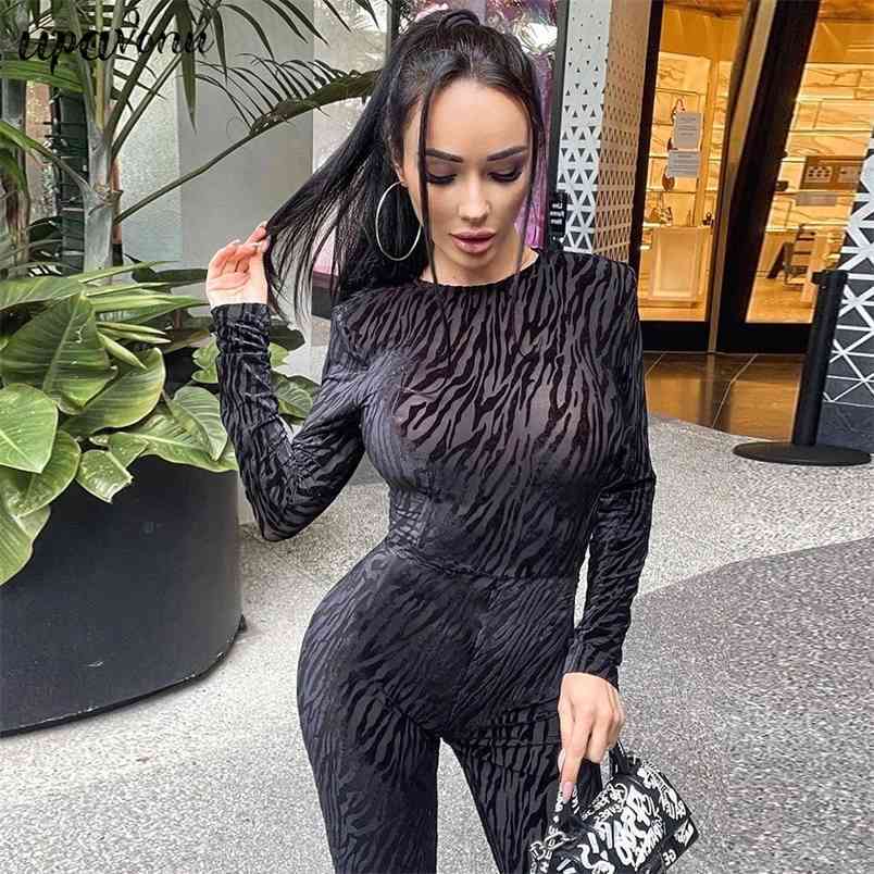 Free Chic Black Velvet Jumpsuit Fashion Long Sleeve Women's Striped Runway Party Bodycon 210524