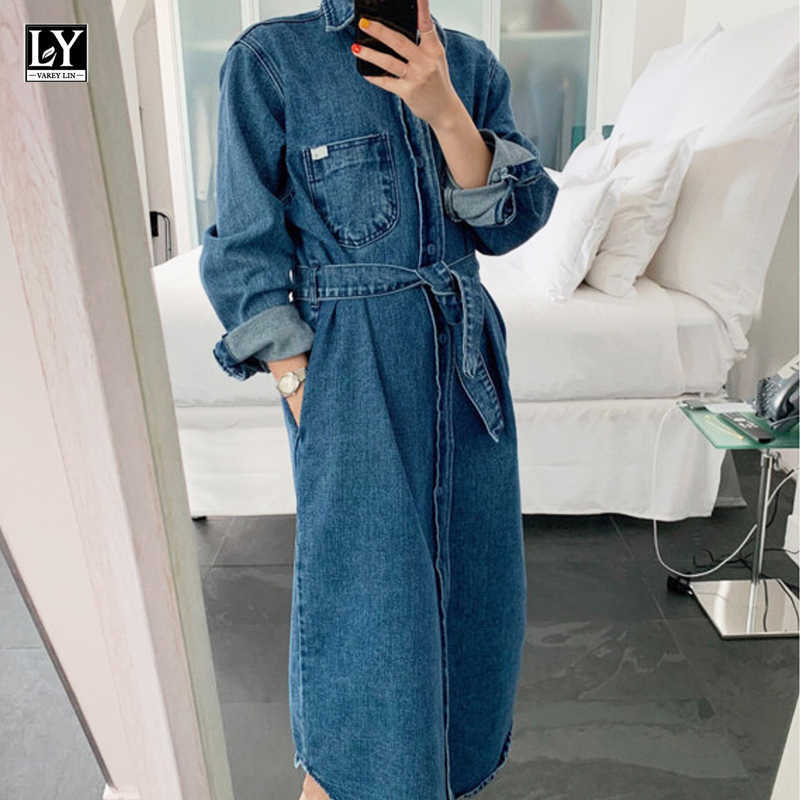 LY VAREY LIN Autumn Women Vintage Long Denim Dress Loose Outerwear Turn Down Collar Sash Tie Up Casual Streetwear 210526, Blue
LY VAREY LIN Autumn Women Vintage Long Denim Dress Loose Outerwear Turn Down Collar Sash Tie Up Casual Streetwear 210526, Blue