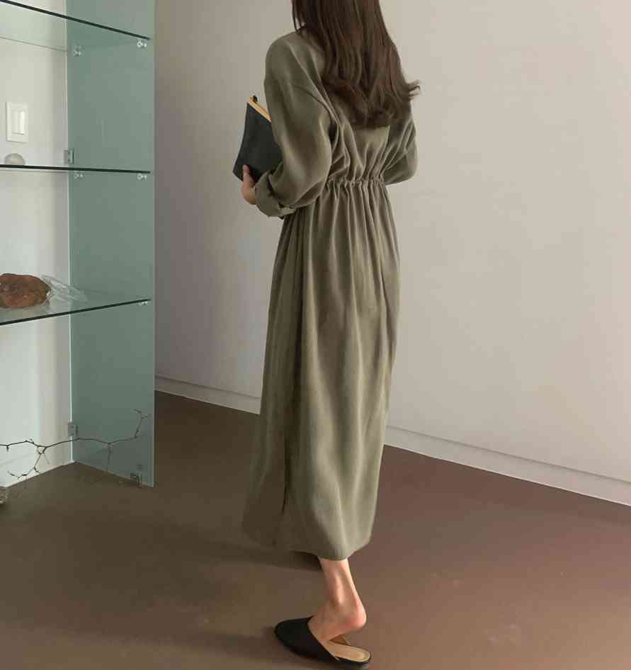 Women Shirt Dress Solid Multi Colors Casual Oversize Lace Up Long Loose Sleeve Vintage 901B 210420