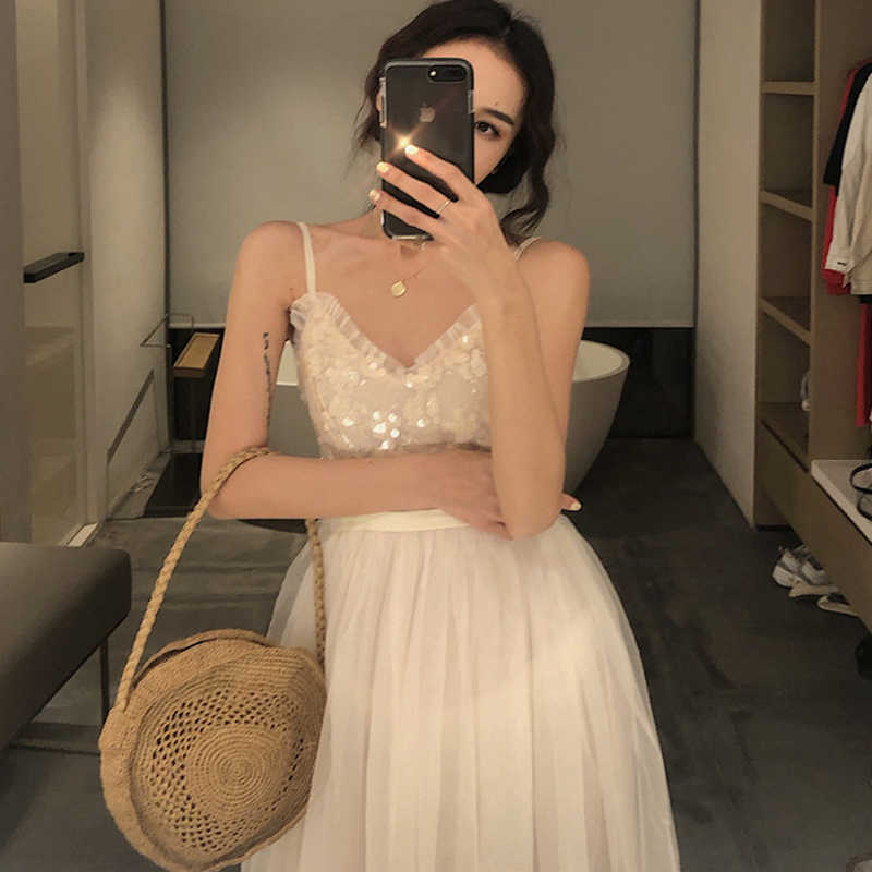 Vintage Mesh Sequin Dress Elegant Design Women Spaghetti Strap Summer Korean Long Clothing Ladies 210604, Beige sequins dress
Vintage Mesh Sequin Dress Elegant Design Women Spaghetti Strap Summer Korean Long Clothing Ladies 210604, Beige sequins dress