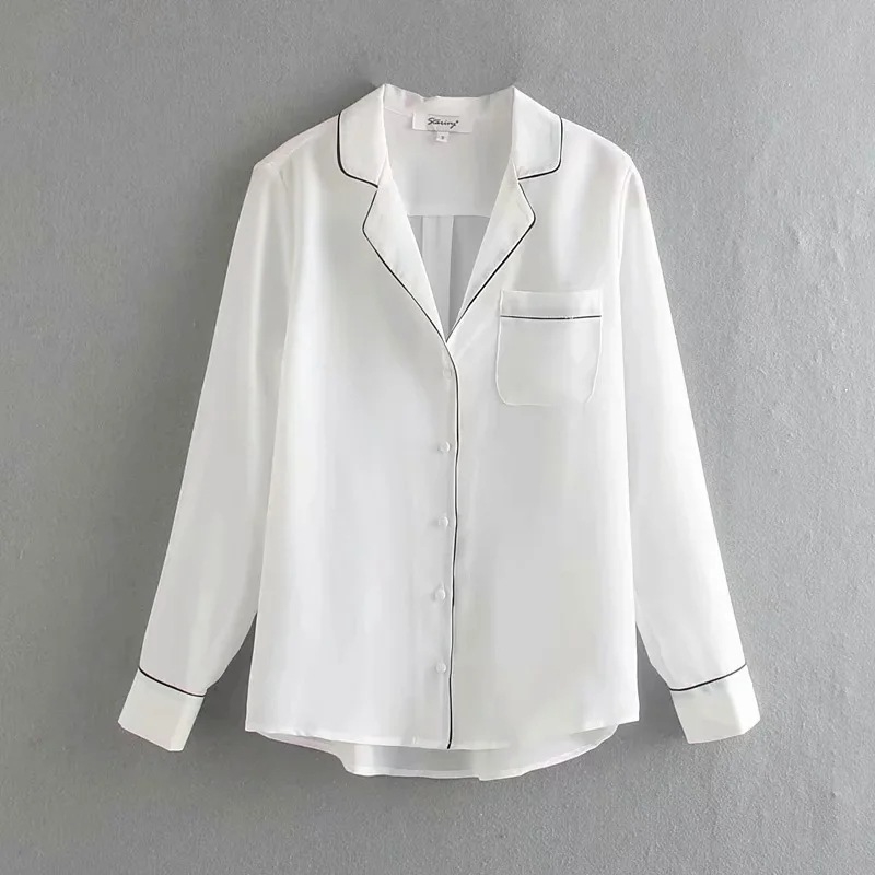 Fashion set color Lapel shirt women's spring single breasted contrast Long Sleeve Chiffon 210607, White
Fashion set color Lapel shirt women's spring single breasted contrast Long Sleeve Chiffon 210607, White