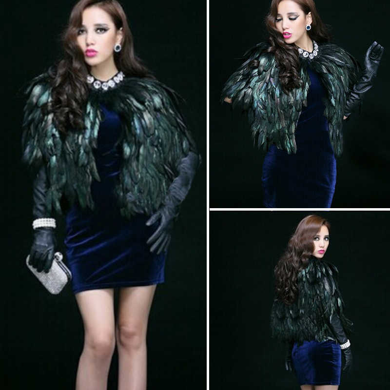 fashion peacock feather cape coat women elegant short paragraph props dance fur vest waistcoat shawl highgrade vest jacket y0829