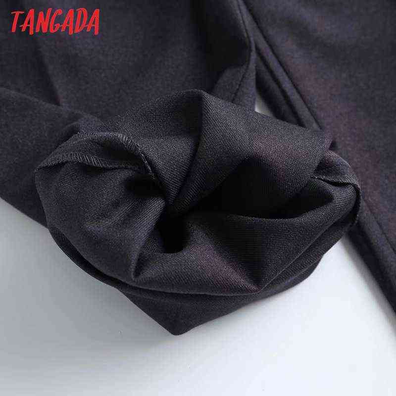 Tangada Fashion Women High Quality Thick Dark Gray Waist Suit Pants Trousers Buttons Office Lady Pantalon 4C15 211115