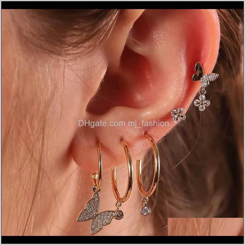 Stud Drop Delivery 2021 Women Bee Butterfly Earring Jewelry Pattern Fashion Dangle Eardrop Snake Cross Studs Ear Cuff Clip Earrings Suit Onmd