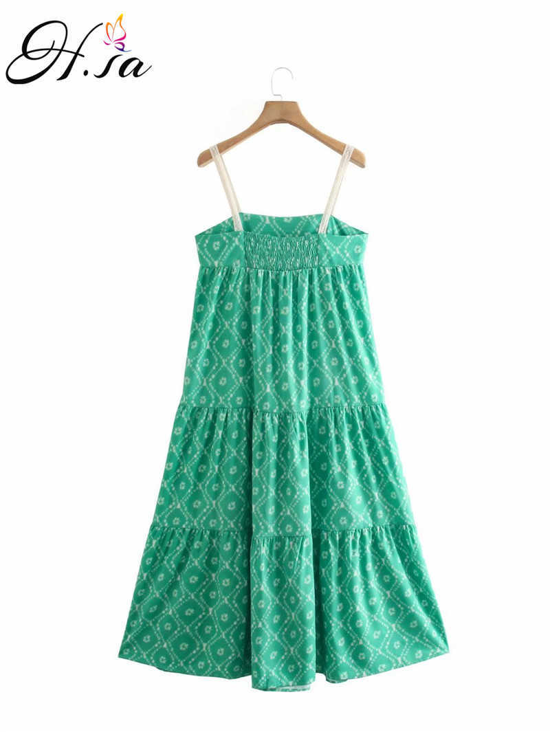 Hsa European Fashion Women Summer Long Maxi Vestidos Cascading Ruffles Pleated Party Robe Green Floral Beach Holiday Dress 210716