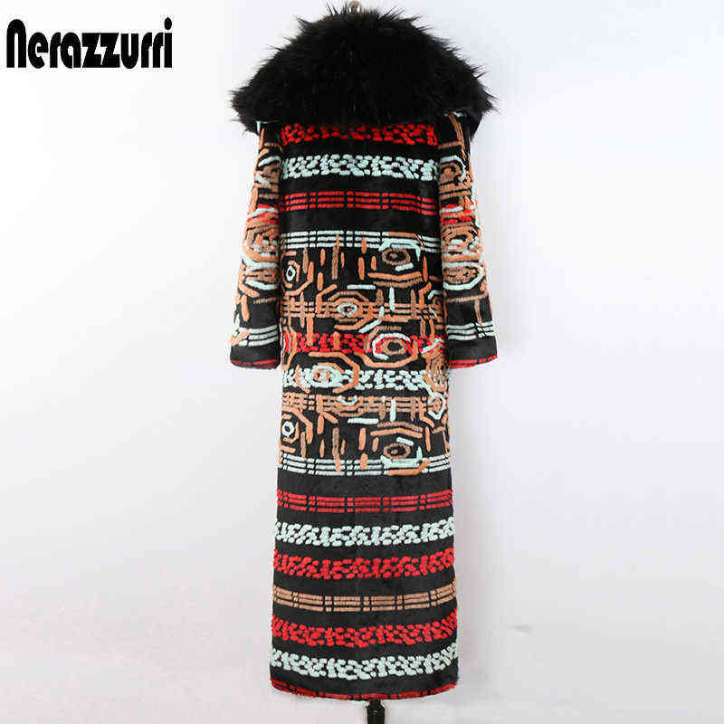 Nerazzurri Winter long colorful faux fur coat women with fur collar Fluffy multicolor clothing women 211123