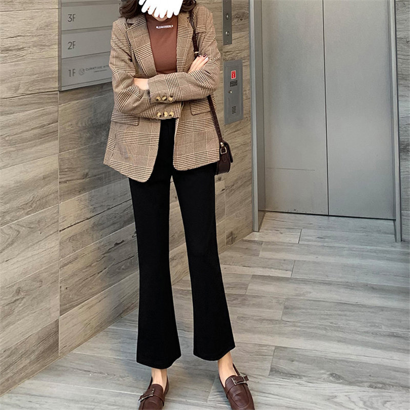 Spring High Waist Solid Korean Chic Fashion Girls Flare Pants Streetwear Large Size Black Women Slim Boot Cut 210421