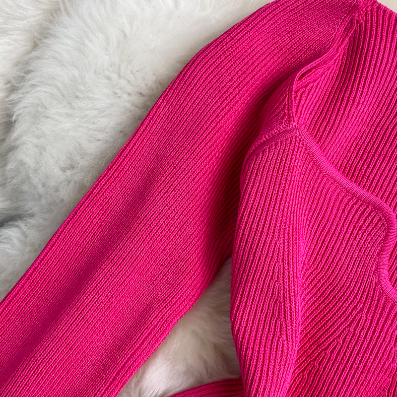 Autumn winter new design womens square collar long sleeve knitted candy color sweater tops jumper