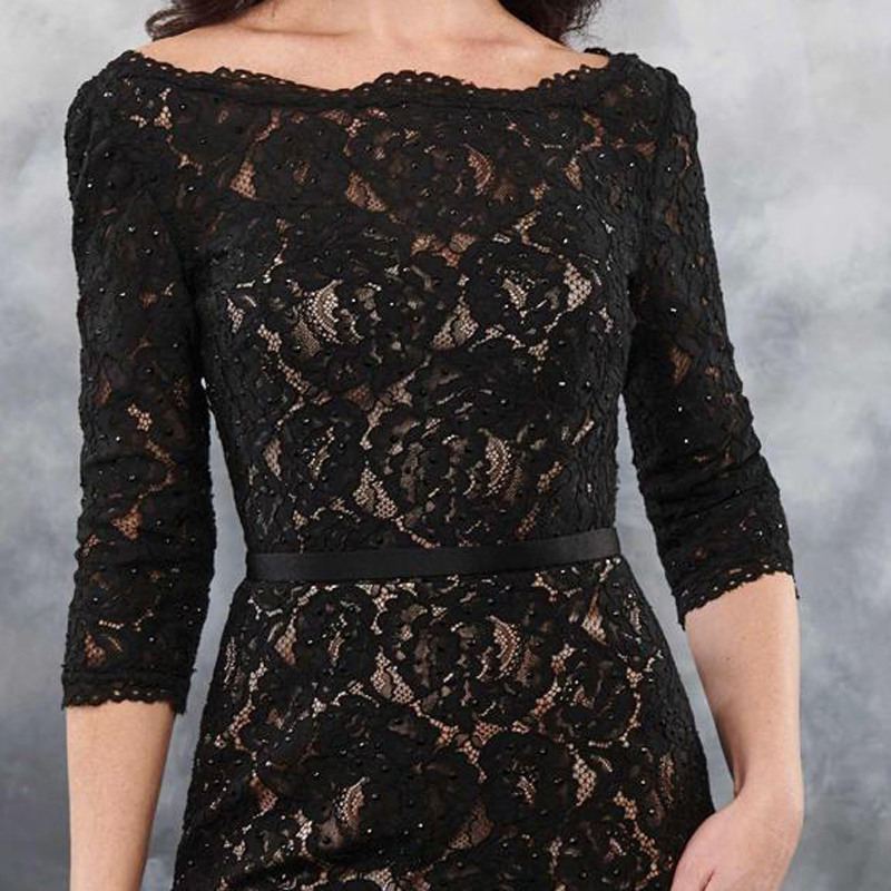 Sexy Black Lace Mother's Dresses Tea Length Mother of the Bride Dress Zipper Back Elegant Beatue Three Quarter Sleeves
