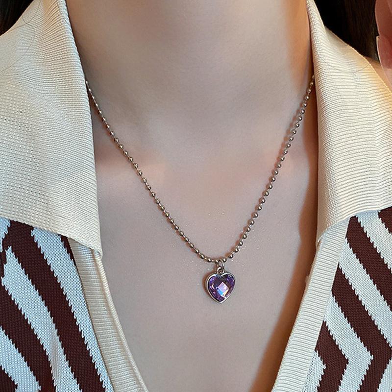 Pendant Necklaces VSnow Temperament Purple Color Rhinestone Love Heart Necklace For Women Delicate Round Beaded Metallic Jewelry
Pendant Necklaces VSnow Temperament Purple Color Rhinestone Love Heart Necklace For Women Delicate Round Beaded Metallic Jewelry