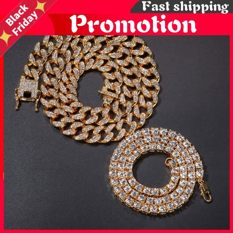 Chains 2 Necklaces Fashion Hiphop Jewelry 13mm Cuban Link Chain With 5mm Iced Out Rhinestones Tennis Gold Color Necklace, Silver
Chains 2 Necklaces Fashion Hiphop Jewelry 13mm Cuban Link Chain With 5mm Iced Out Rhinestones Tennis Gold Color Necklace, Silver