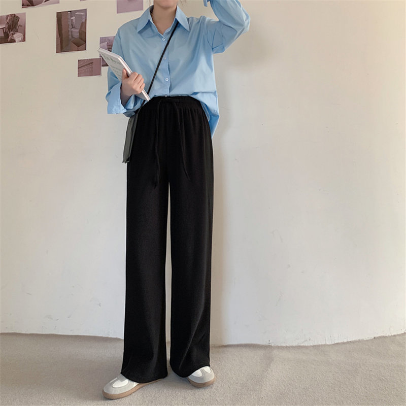 Minimalist High Waist Straight Casual Trousers Elegant Women Slim Brief Stretwear Loose Solid Female Pants 210421