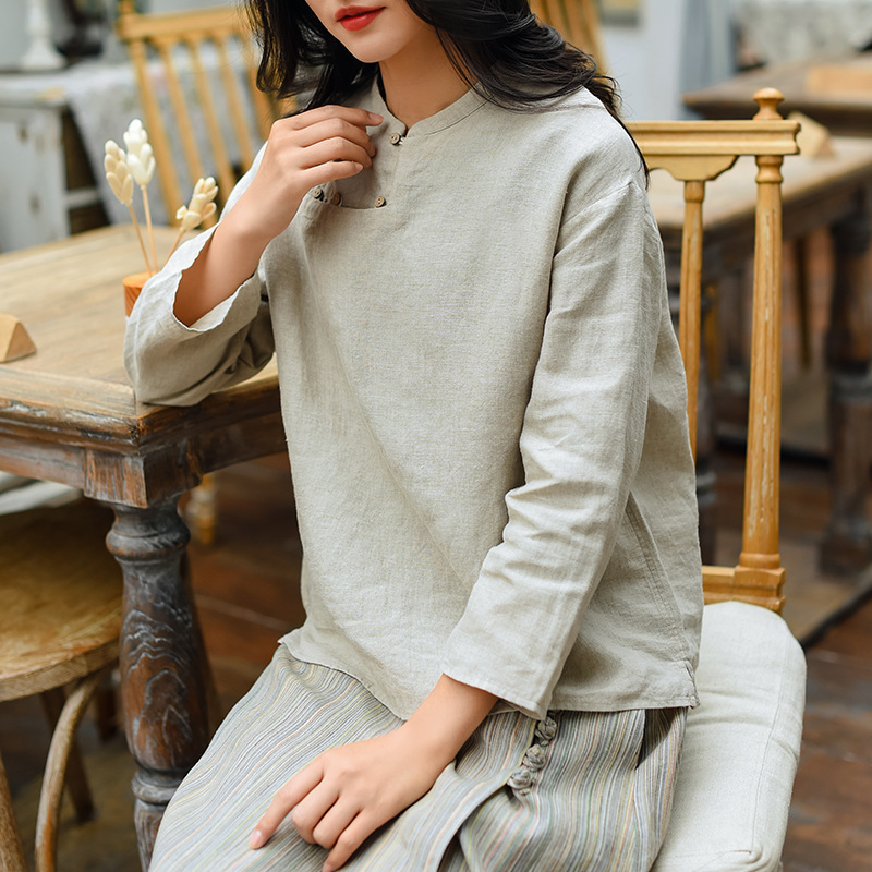 Johnature Women Vintage Shirts And Tops Stand Cotton Linen Blouses Spring Solid Color Long Sleeve Female Shirts 210521, Navy blue
Johnature Women Vintage Shirts And Tops Stand Cotton Linen Blouses Spring Solid Color Long Sleeve Female Shirts 210521, Navy blue