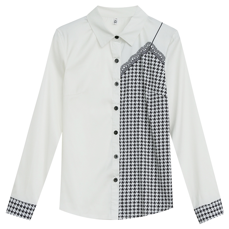 Autumn Fashion Women's Turn Down Collar Shirts Long Sleeves Patchwork Houndstooth Shirt Female Ladies Blouse Tops A3555 210519, Beige
Autumn Fashion Women's Turn Down Collar Shirts Long Sleeves Patchwork Houndstooth Shirt Female Ladies Blouse Tops A3555 210519, Beige