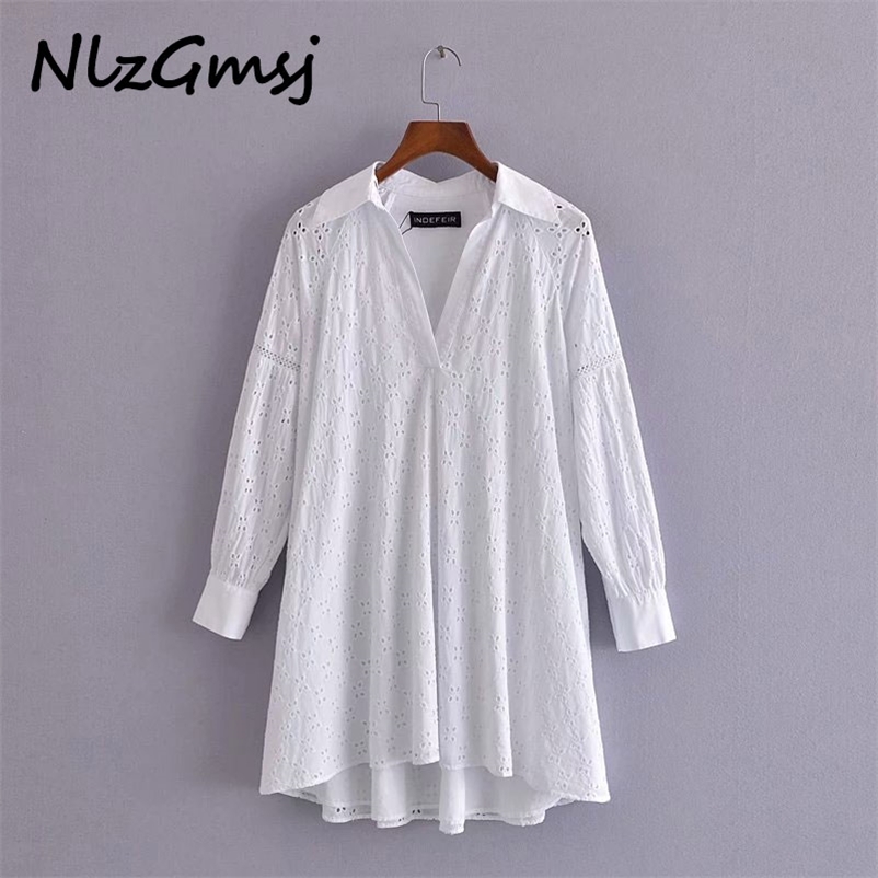 Dres White Hollow Turn-down Collar Shirt Woman Lantern Sleeve Loose Mini Casual 03 210628, As picture
Dres White Hollow Turn-down Collar Shirt Woman Lantern Sleeve Loose Mini Casual 03 210628, As picture