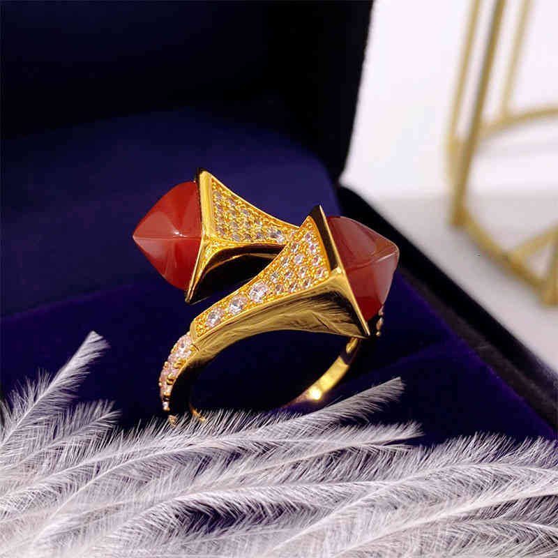 Exaggerated Metallic Color Stone Double Pagoda Diamond Ring Set Personalized Palace Style Index Finger