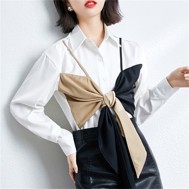 Spring Elegant Ladies Bow Fake Two Pieces Women Blouse Korean Fashion Office OL Long Sleeve Female Tops 210519, Photo color
Spring Elegant Ladies Bow Fake Two Pieces Women Blouse Korean Fashion Office OL Long Sleeve Female Tops 210519, Photo color