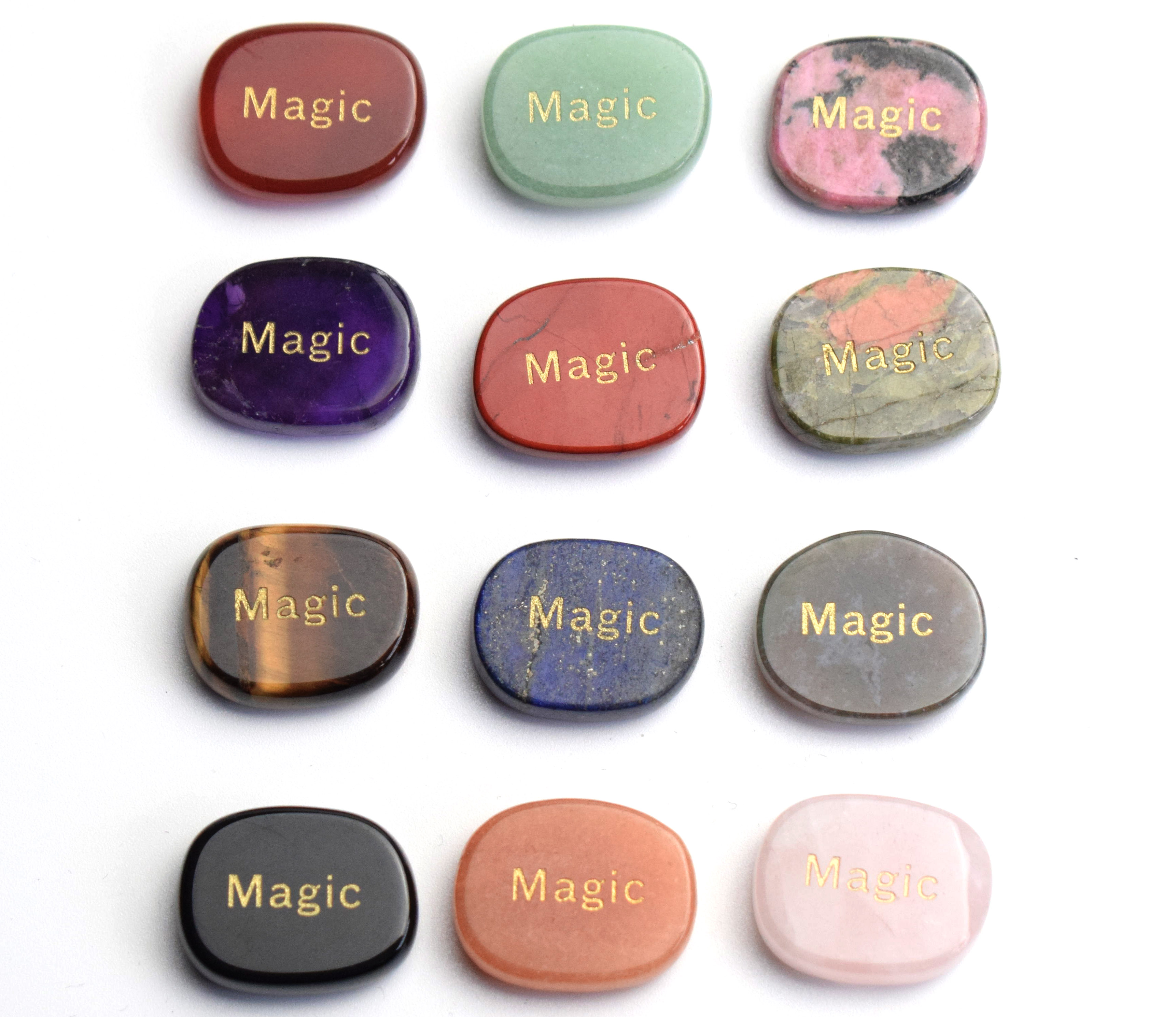 Lettering "Magic" Inspirational Positive Word Small Size Natural Chakra Stones Engraved Reiki Crystal Healing Palm Stone Crafts
Lettering "Magic" Inspirational Positive Word Small Size Natural Chakra Stones Engraved Reiki Crystal Healing Palm Stone Crafts