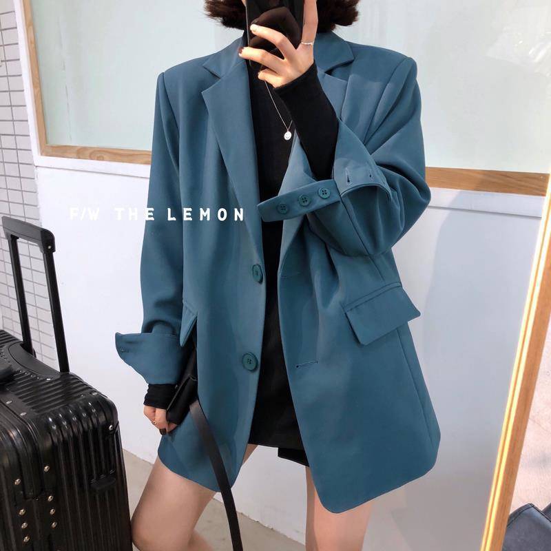 Wonder spring solid Turn Down Collar Long Sleeve Office Work Style Blazer Feminino Loose Single Breast Coat 210510