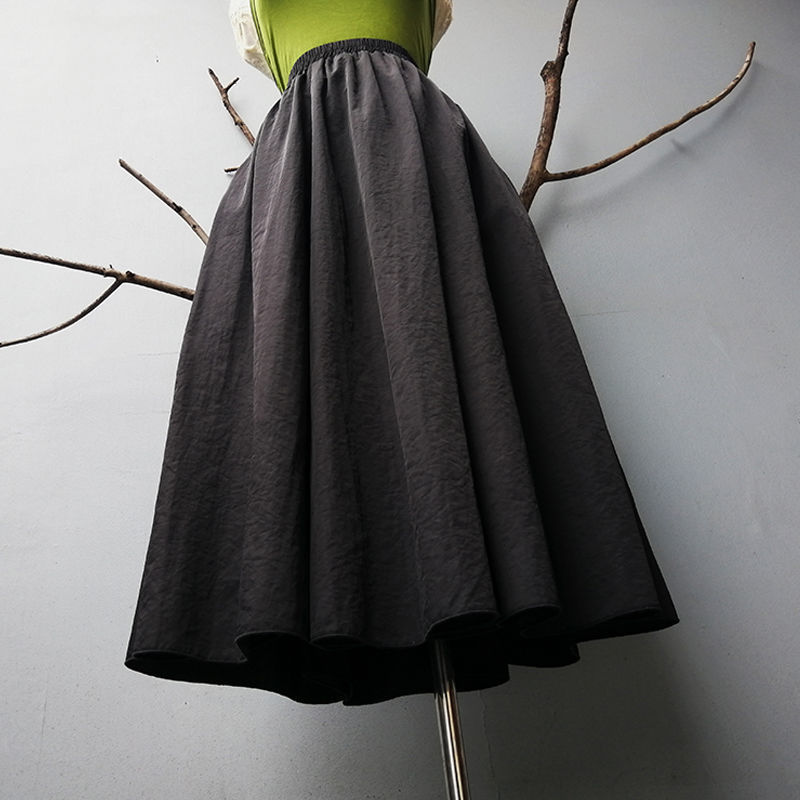 Nomikuma Spring Summer Fashion Elegant Solid Skirts High Waist Korean Women Skirt New A-line Mid-calf Faldas Mujer 6G346 210427