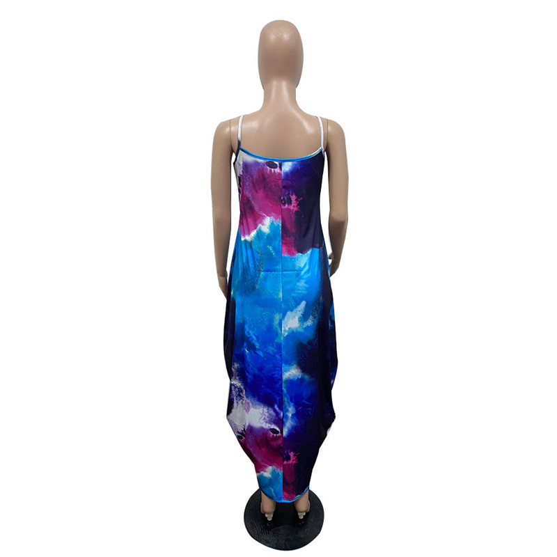 Tie dye Summer Women Maxi Dresses one-piece dress Casual loose skirts Fashion girls Beach wear Plus size S-2XL Floor-length long skirt 4958