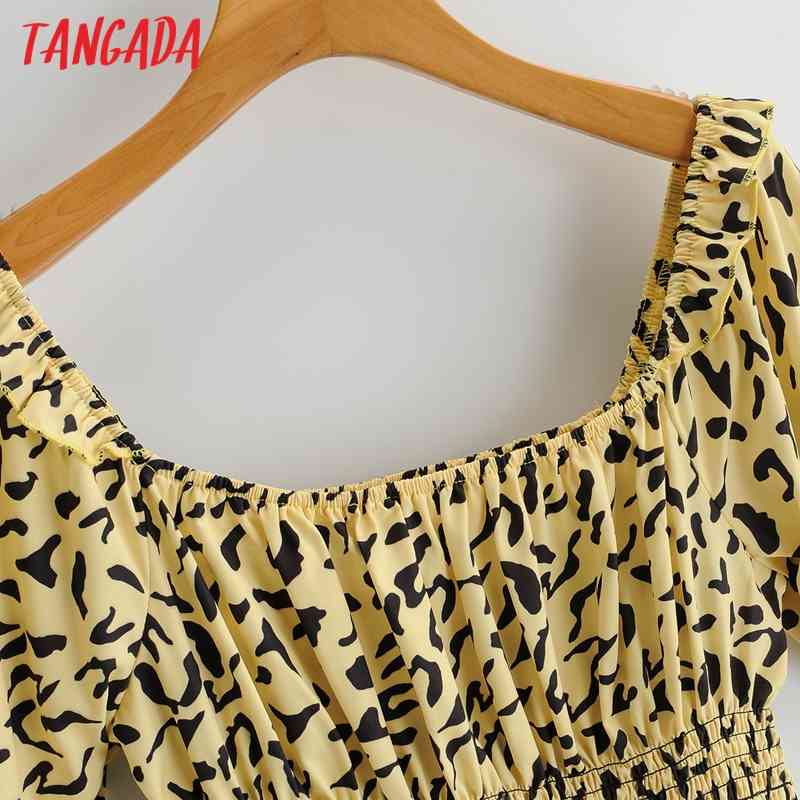 Women Retro Leopard Print Crop Short Sleeve Summer Chic Female Sexy Slim Shirt Tops 1F49 210416