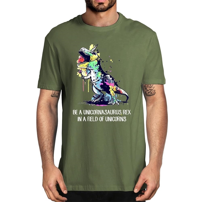 Be A Unicornasaurus Rex In Field Of Unicorns rt colored drawing fashion top Men's 100% cotton T-Shirt women Soft tee 210629