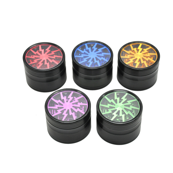 Tobacco Dry Herb Grinder High Quality Accessories Four Layers 63mm 5 Colors Lightning Serration Aluminium Alloy Herbal Crusher With Clear Top Window Lighting
Tobacco Dry Herb Grinder High Quality Accessories Four Layers 63mm 5 Colors Lightning Serration Aluminium Alloy Herbal Crusher With Clear Top Window Lighting