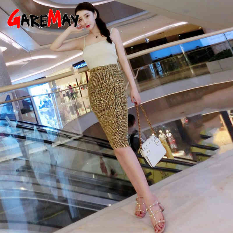 High Waist Sequined Skirts for Women Blingbling Party Bodycon Sequin Pencil Female Sexy Club Wear Slim 210428