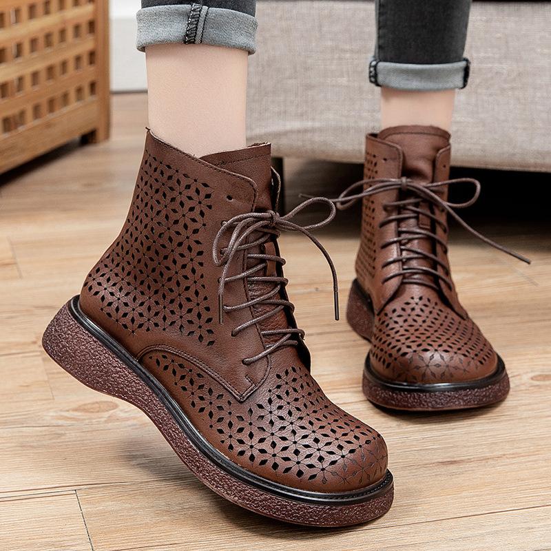Summer Women Ankle Boots Female Retro Handmade Genuine Leather Hollow Out Sandals Wedge Women's Shoes Soft Bottom, Black
Summer Women Ankle Boots Female Retro Handmade Genuine Leather Hollow Out Sandals Wedge Women's Shoes Soft Bottom, Black