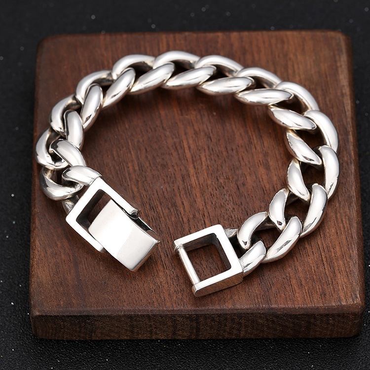925 Sterling silver thick link chain men's bracelets American European antique handmade punk gothic designer luxury jewelry accessories gifts