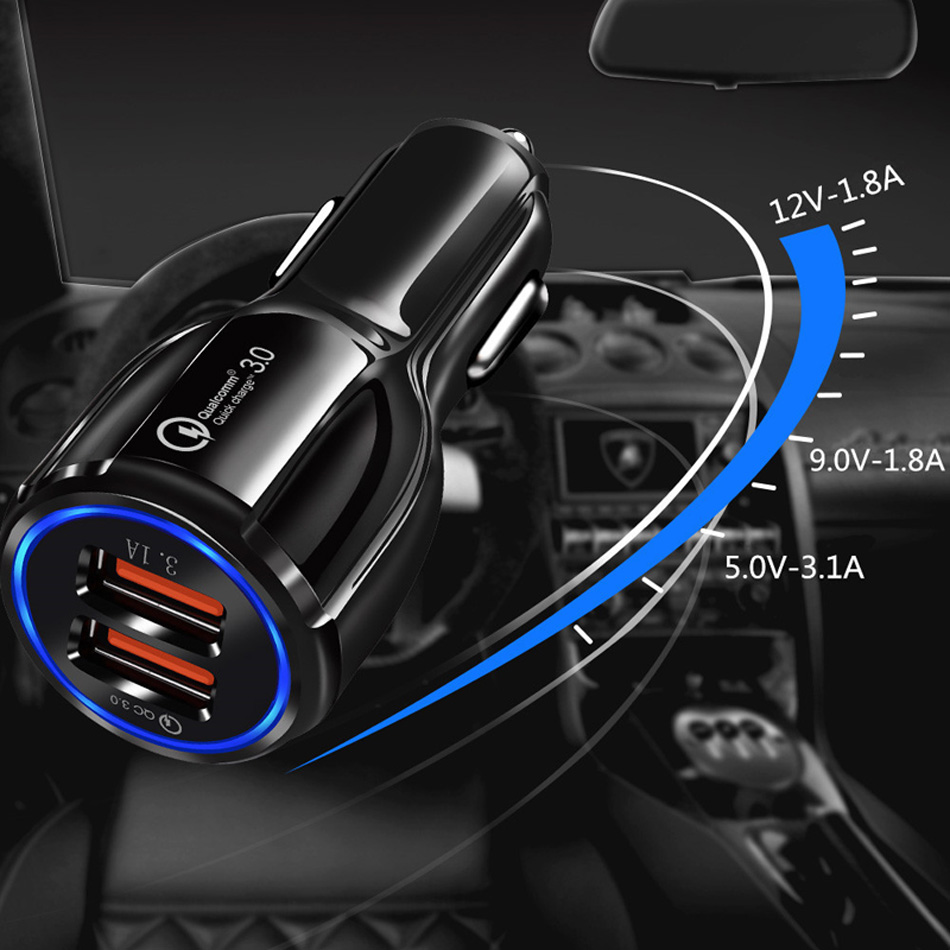 QC3.0 Dual USB Auto Charge 5V3A Turbo Fast Charging Mobile Phone Charger For iPhone Xiaomi Car Adapter