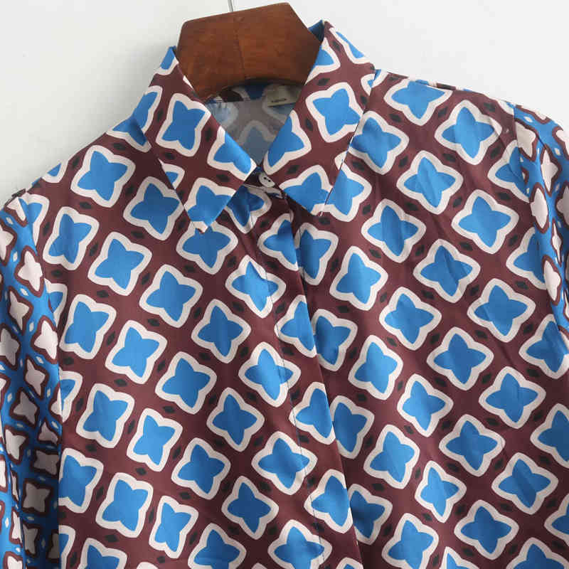 Women Summer Vintage Print Dress Long Sleeve Turn-down Collar Buttons Dresses Female Elegant Straight Shirts Dress vestidos 210409