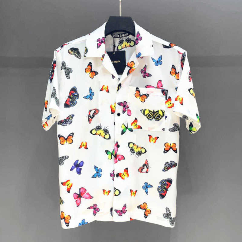 PA p/alm fashion angel/s bear Angel Bear smile butterfly print Plaid casual shirt NE5S