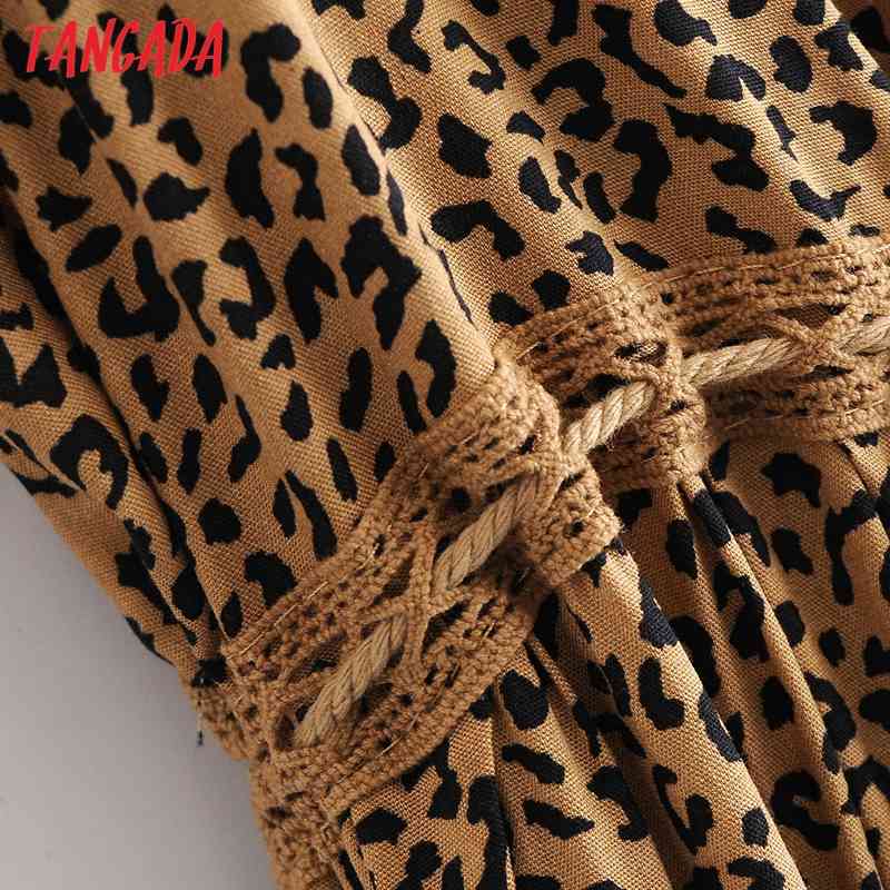 Summer Women Leopard Print Long V Neck Waist Adjust Ladies Maxi Dress Vestidos 3W140 210416