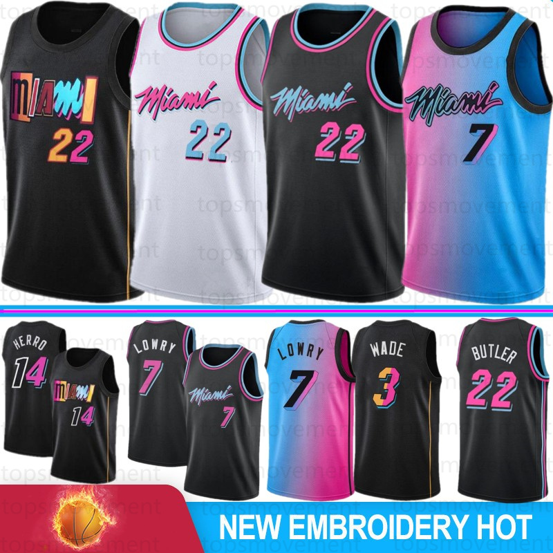 Jimmy 22 Butler Tyler 14 Herro Men Basketball Jerseys Kyle 7 Lowry Dwyane 3 Wade Bam 13 Adebayo Duncan 55 Robinson 25 Nunn 75th Anniversary Jersey S-XXL, Rehuo+patch