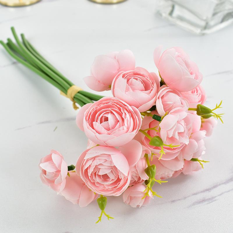 Bouquet Artificial Peony Tea Rose Flowers With Pot Silk Fake Flores Wedding Flower DIY Home Garden Decoration Plants Decorative & Wreaths