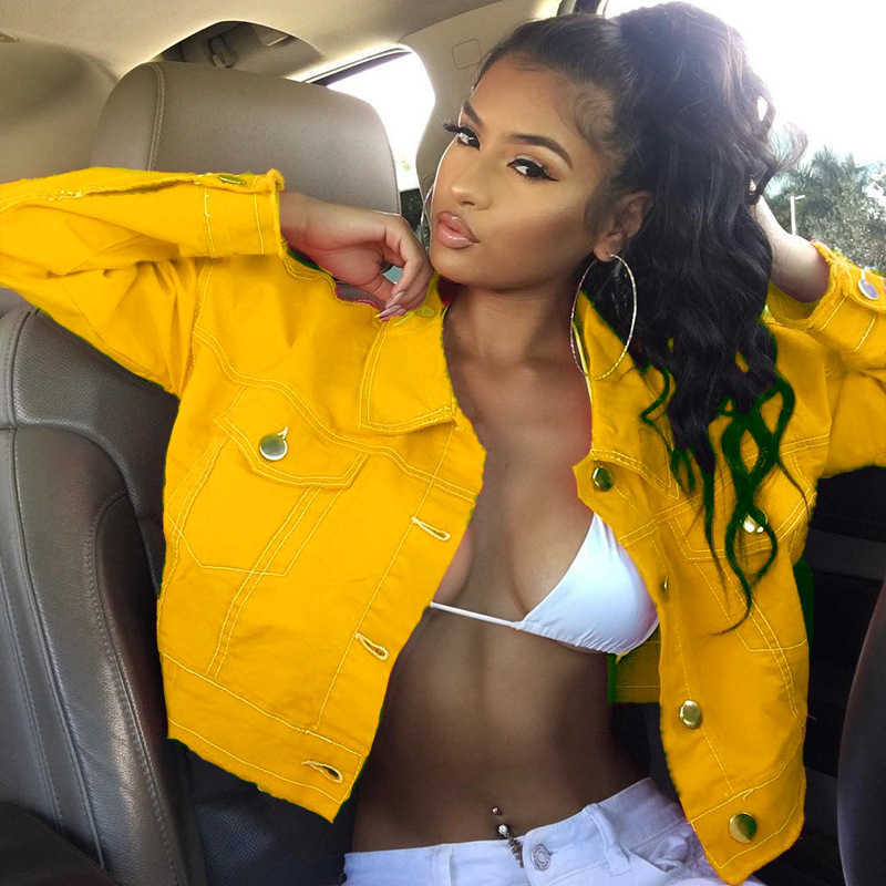 Neon Color Basic Jeans Jacket Women White Spring Woman Denim Womens Coats and Jackets Jean Slim Short Coat Jacket Feminina 210709