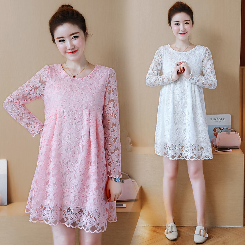 Autumn Fashion Hollow Out Elegant White Lace Party Dress High Quality Women Long Sleeve Casual Dresses 685E 210420