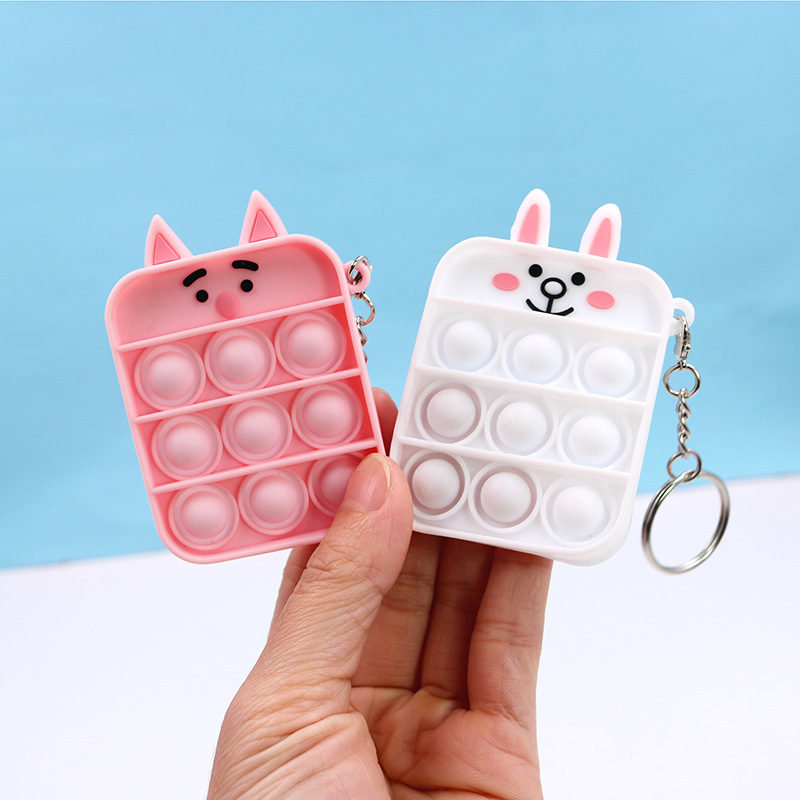 Cartoon Fidget Toys Key Ring Animal Design Bear Rabbit Cat Dog Bird Simple Dimple Digit Push Pop It Mini Bubbles Bag Sensory Rubber Puzzle Keychain Ch