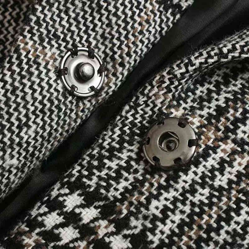 Woolen Long Coat Women Plaid Vintage Fashion Winter Warm Sleeve Slim Elegant Ladies Knee-long Outwear Jackets 210515