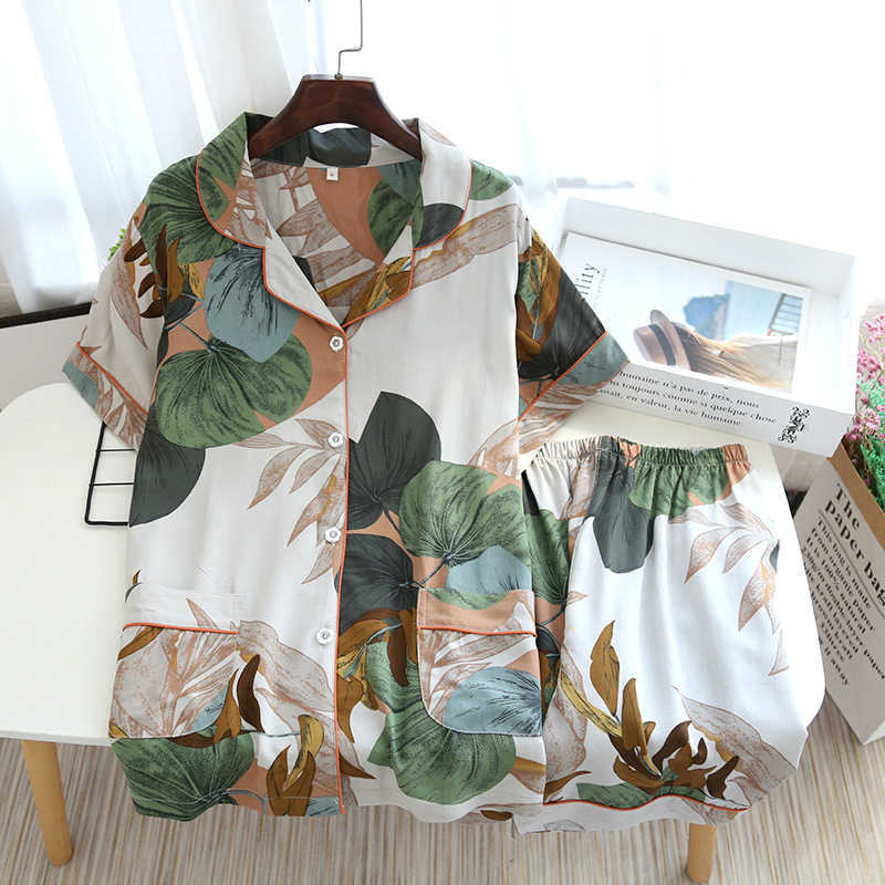 JULY'S SONG Viscose Women Pajamas Casual Turn-down Collar Short Sleeve Sleepwear Printed Summer Pyjama Shorts Female Homewear 210924