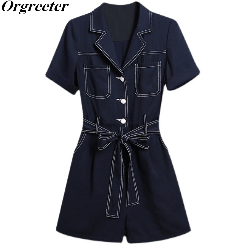 Summer Pants Temperament Tooling Jumpsuit Shorts Women Short Sleeve Sashes Imitation cowboy Blue Romper 210525
Summer Pants Temperament Tooling Jumpsuit Shorts Women Short Sleeve Sashes Imitation cowboy Blue Romper 210525