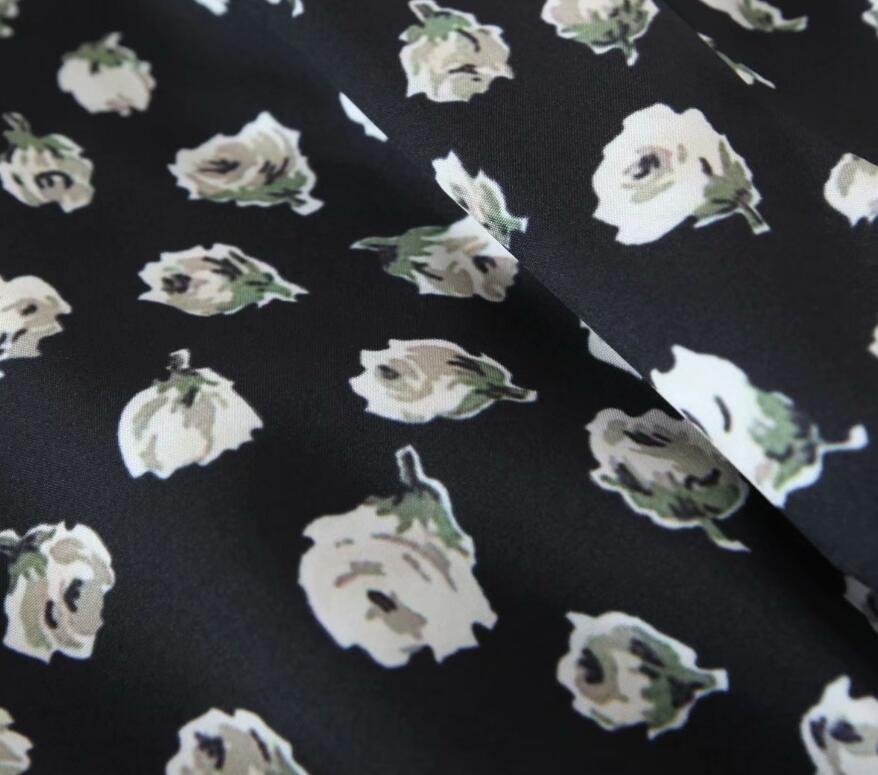 Spring CHIC Spliced Lace White Flower Print Shirt Black Women Single-breasted buttons Tie Bow Cuff Blouse Girl's Tops 210429