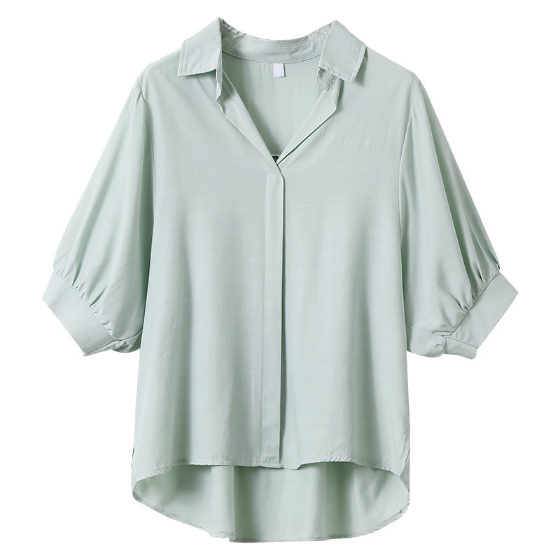 Casual Loose Short Sleeve Blouse Summer Plus Size V-neck Chiffon Shirt Women Solid Pullover Clothing Blusas 10183 210415