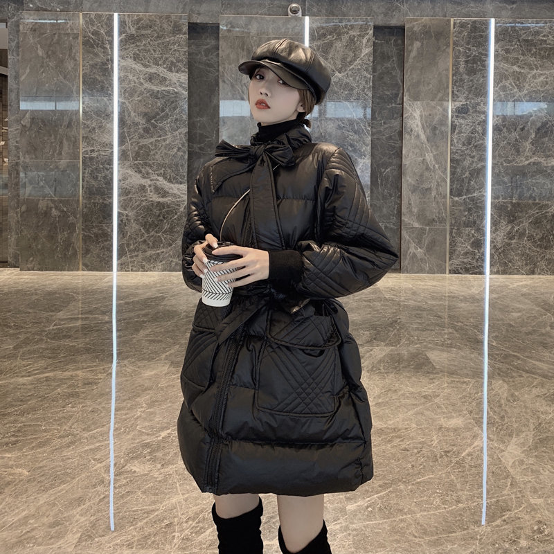 Stylish Casual Jacket Lace-Up Outwear Brief Girls All-Match Thick Warm Winter Loose Women Mid-Length Jackets 210421