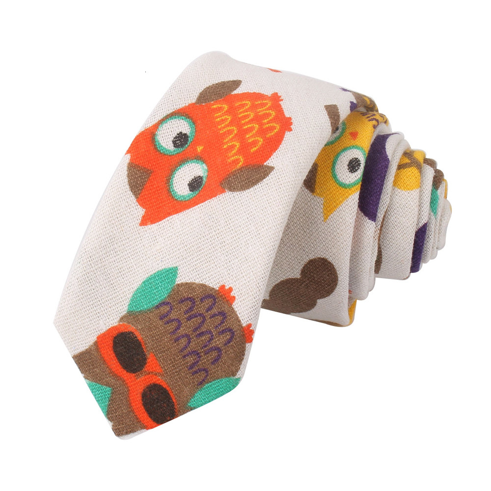 Linen Cotton Cartoon Tie for Men Women Skinny Neck Wedding Casual Animal Ties Classic Suits Funny Slim s