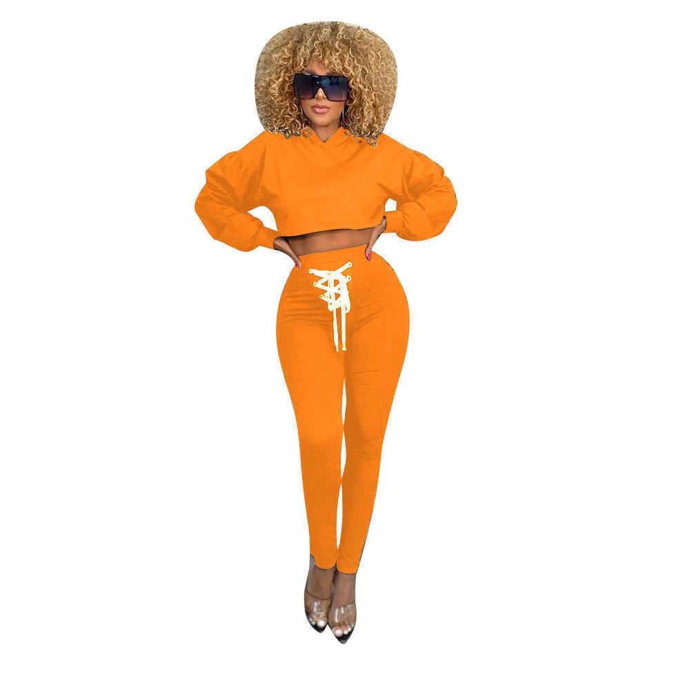 Women's Two Piece Pants Designers Women Clothes 2023 autumn and winter quality cotton bandage solid color slim fit two-piece set Recommend