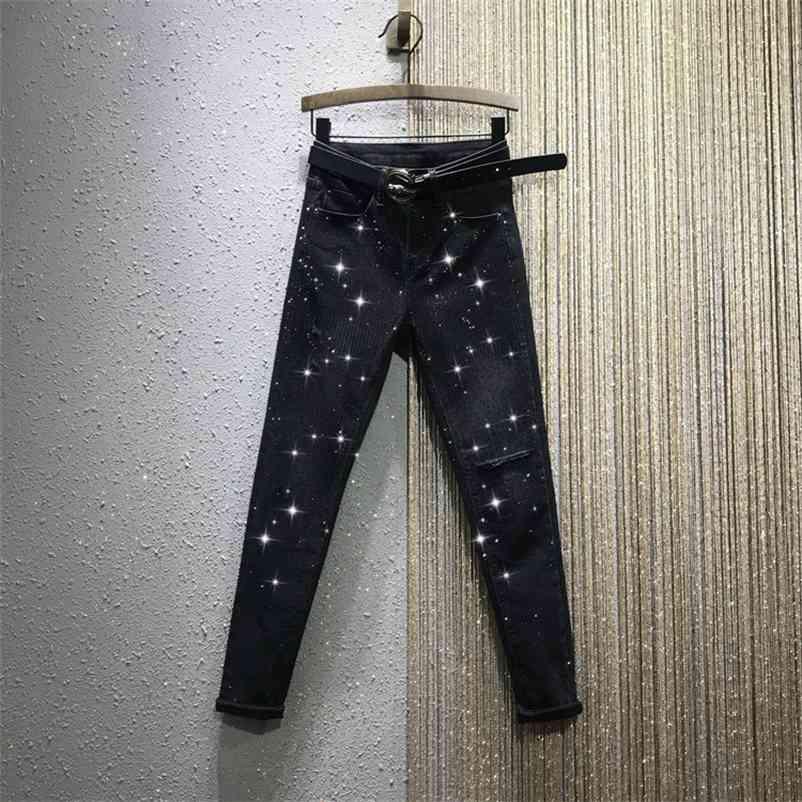 Autumn Women's Diamond Rhinestones Skinny Hole Denim Pants Girls Students Streetwear Elastic Pencil A3539 210519, Not include belt
Autumn Women's Diamond Rhinestones Skinny Hole Denim Pants Girls Students Streetwear Elastic Pencil A3539 210519, Not include belt